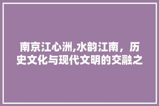 南京江心洲,水韵江南，历史文化与现代文明的交融之地