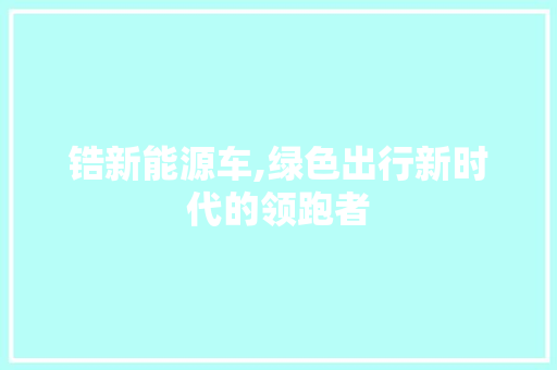 锆新能源车,绿色出行新时代的领跑者