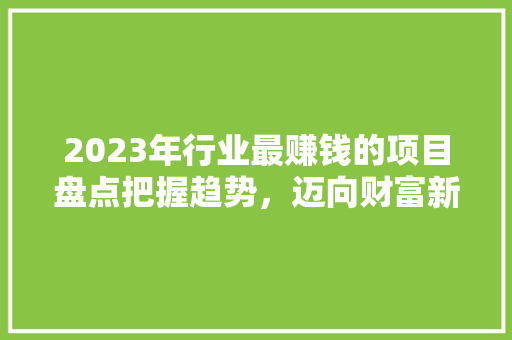 2023年行业最赚钱的项目盘点把握趋势，迈向财富新高峰