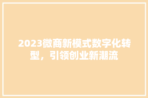 2023微商新模式数字化转型，引领创业新潮流