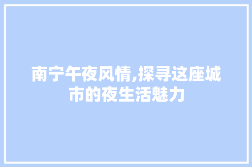 南宁午夜风情,探寻这座城市的夜生活魅力