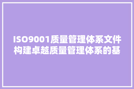 ISO9001质量管理体系文件构建卓越质量管理体系的基石