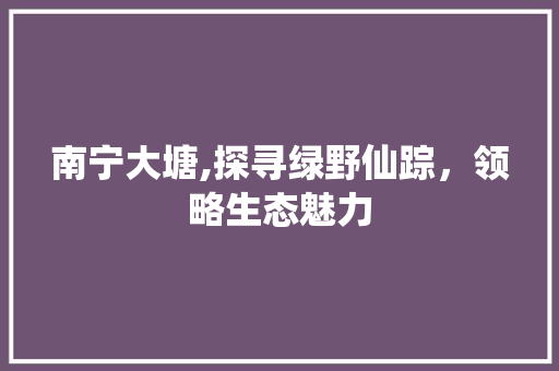 南宁大塘,探寻绿野仙踪，领略生态魅力