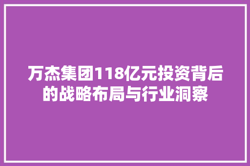 万杰集团118亿元投资背后的战略布局与行业洞察