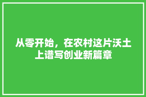 从零开始，在农村这片沃土上谱写创业新篇章