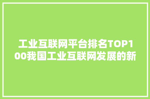 工业互联网平台排名TOP100我国工业互联网发展的新引擎