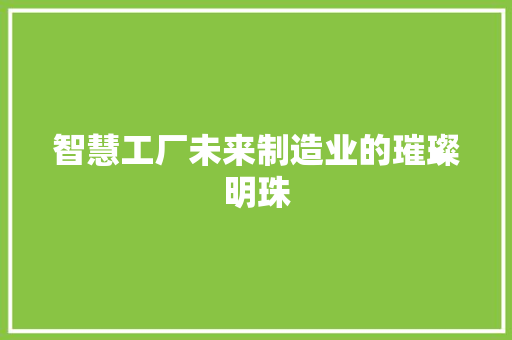 智慧工厂未来制造业的璀璨明珠