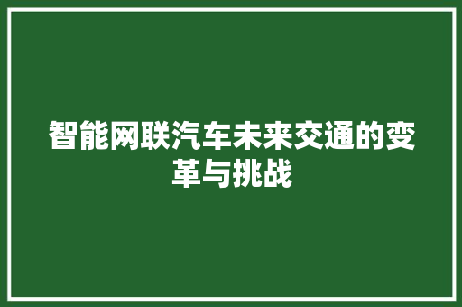 智能网联汽车未来交通的变革与挑战