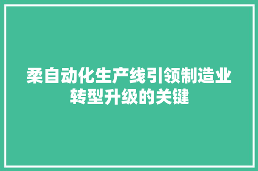 柔自动化生产线引领制造业转型升级的关键