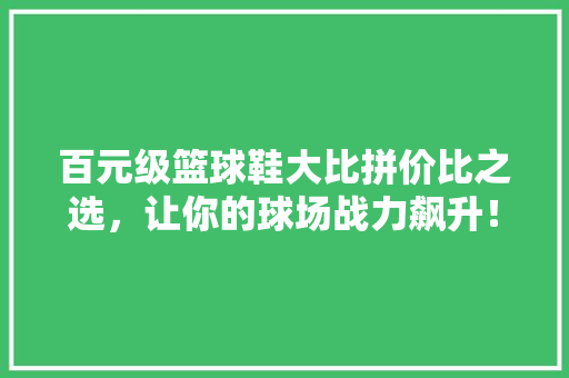 百元级篮球鞋大比拼价比之选，让你的球场战力飙升！