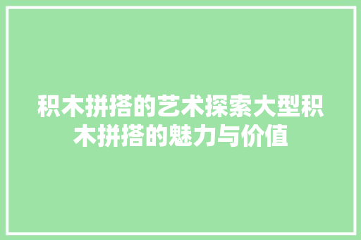 积木拼搭的艺术探索大型积木拼搭的魅力与价值