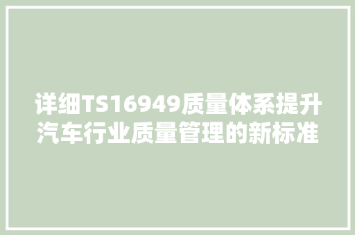 详细TS16949质量体系提升汽车行业质量管理的新标准