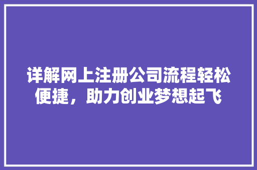 详解网上注册公司流程轻松便捷，助力创业梦想起飞