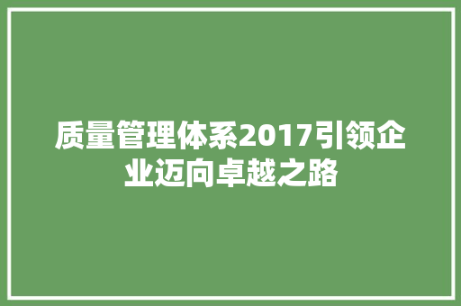 质量管理体系2017引领企业迈向卓越之路  第1张