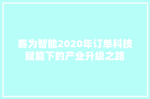 赛为智能2020年订单科技赋能下的产业升级之路  第1张