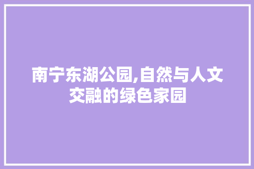 南宁东湖公园,自然与人文交融的绿色家园