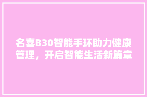 名喜B30智能手环助力健康管理，开启智能生活新篇章