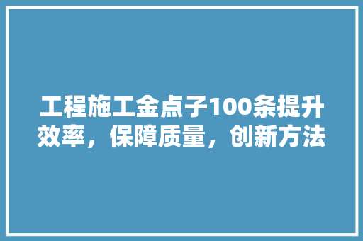 工程施工金点子100条提升效率，保障质量，创新方法