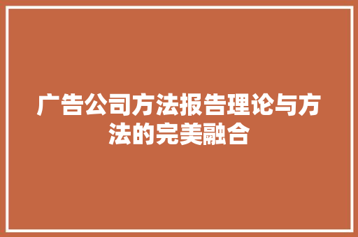 广告公司方法报告理论与方法的完美融合