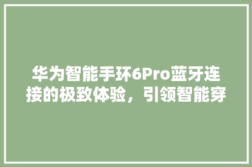 华为智能手环6Pro蓝牙连接的极致体验，引领智能穿戴新潮流