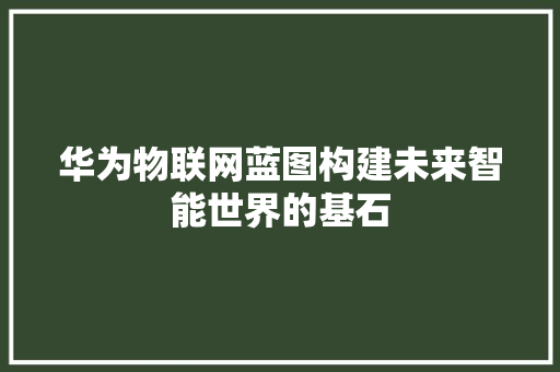 华为物联网蓝图构建未来智能世界的基石