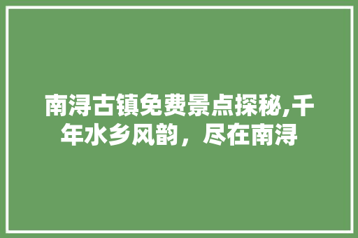 南浔古镇免费景点探秘,千年水乡风韵，尽在南浔