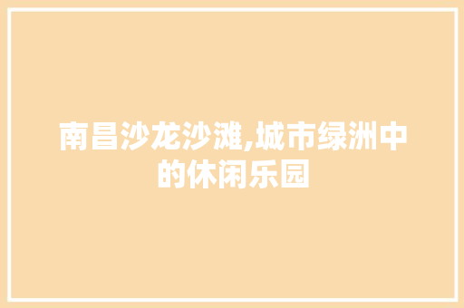 南昌沙龙沙滩,城市绿洲中的休闲乐园