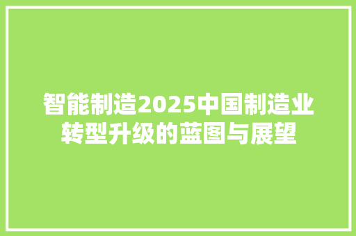 智能制造2025中国制造业转型升级的蓝图与展望