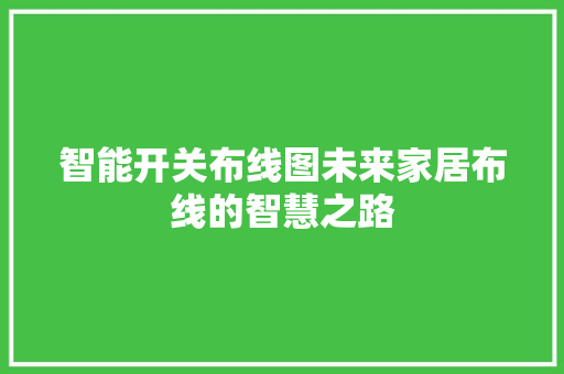 智能开关布线图未来家居布线的智慧之路  第1张