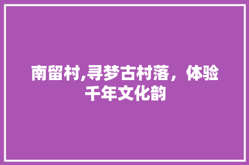 南留村,寻梦古村落，体验千年文化韵