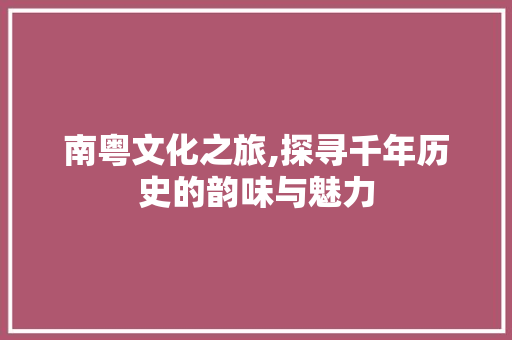 南粤文化之旅,探寻千年历史的韵味与魅力