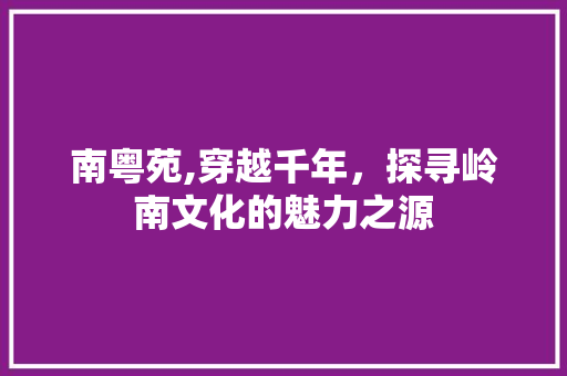 南粤苑,穿越千年，探寻岭南文化的魅力之源