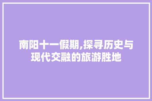 南阳十一假期,探寻历史与现代交融的旅游胜地