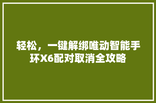 轻松，一键解绑唯动智能手环X6配对取消全攻略