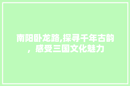 南阳卧龙路,探寻千年古韵，感受三国文化魅力