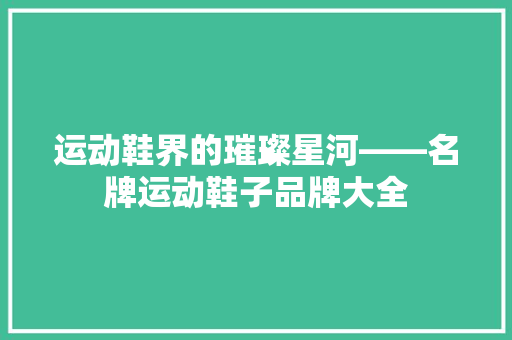 运动鞋界的璀璨星河——名牌运动鞋子品牌大全