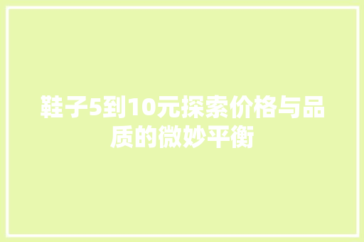 鞋子5到10元探索价格与品质的微妙平衡