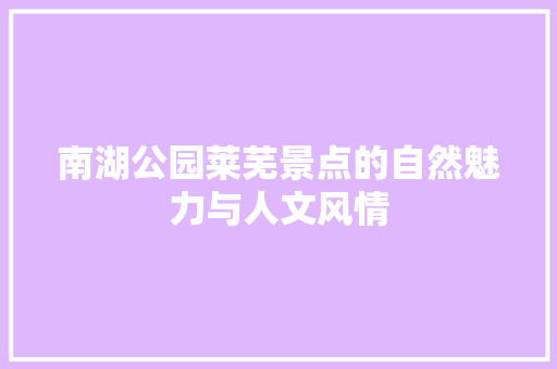 南湖公园莱芜景点的自然魅力与人文风情