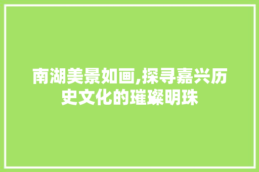 南湖美景如画,探寻嘉兴历史文化的璀璨明珠