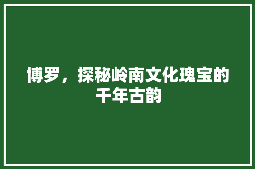 博罗，探秘岭南文化瑰宝的千年古韵