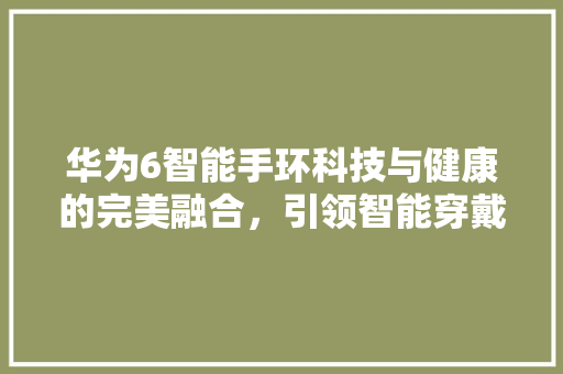 华为6智能手环科技与健康的完美融合，引领智能穿戴新潮流