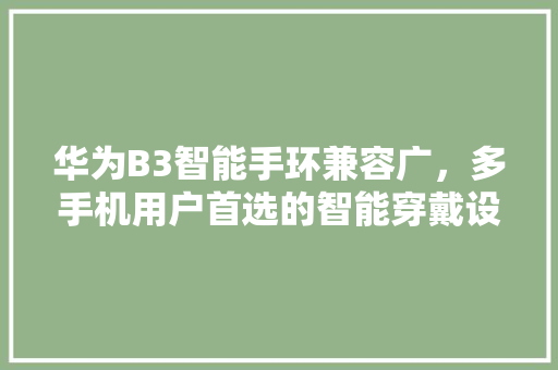 华为B3智能手环兼容广，多手机用户首选的智能穿戴设备