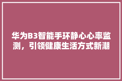 华为B3智能手环静心心率监测，引领健康生活方式新潮流