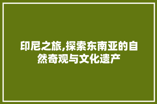 印尼之旅,探索东南亚的自然奇观与文化遗产