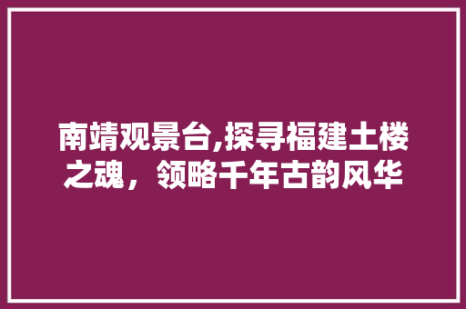 南靖观景台,探寻福建土楼之魂，领略千年古韵风华