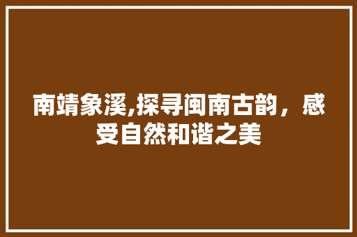 南靖象溪,探寻闽南古韵，感受自然和谐之美