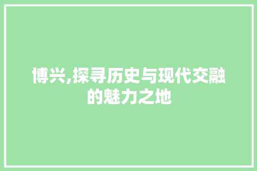 博兴,探寻历史与现代交融的魅力之地