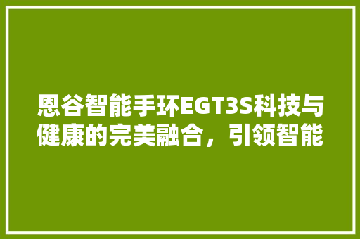 恩谷智能手环EGT3S科技与健康的完美融合，引领智能穿戴新时代