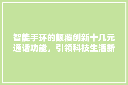 智能手环的颠覆创新十几元通话功能，引领科技生活新潮流