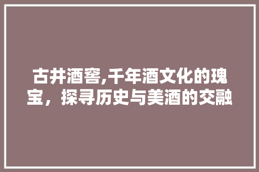 古井酒窖,千年酒文化的瑰宝，探寻历史与美酒的交融之旅